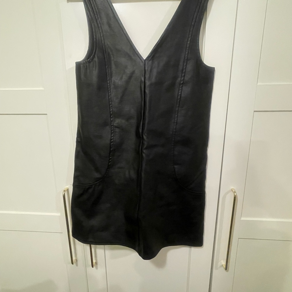 ASOS Black Faux Leather V-Neck Dress